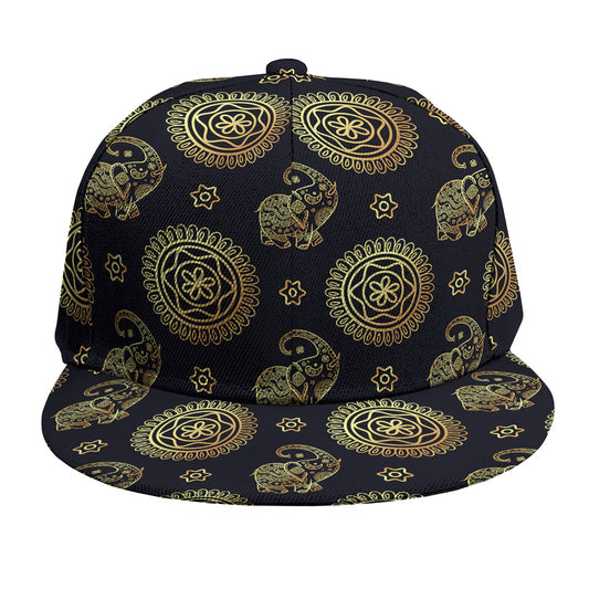 Blue And Gold Tribal Elephant Print Snapback Cap