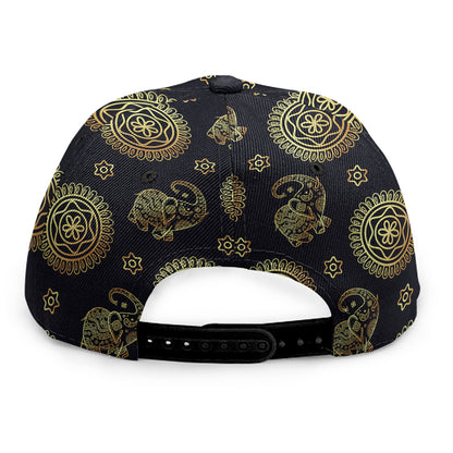 Blue And Gold Tribal Elephant Print Snapback Cap