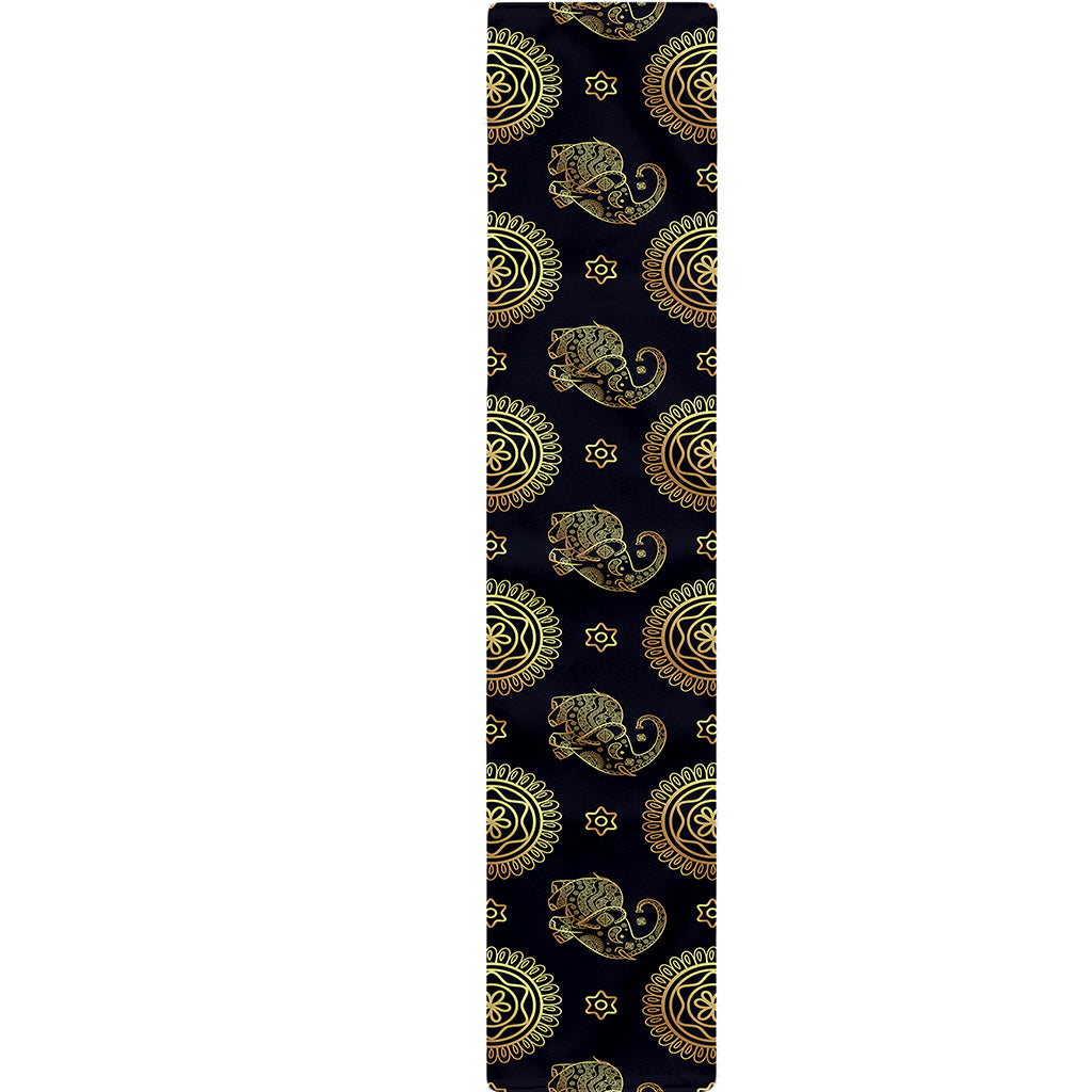Blue And Gold Tribal Elephant Print Table Runner