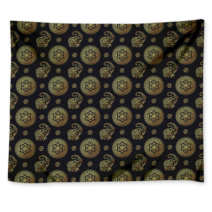 Blue And Gold Tribal Elephant Print Tapestry