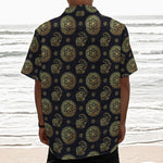 Blue And Gold Tribal Elephant Print Textured Short Sleeve Shirt