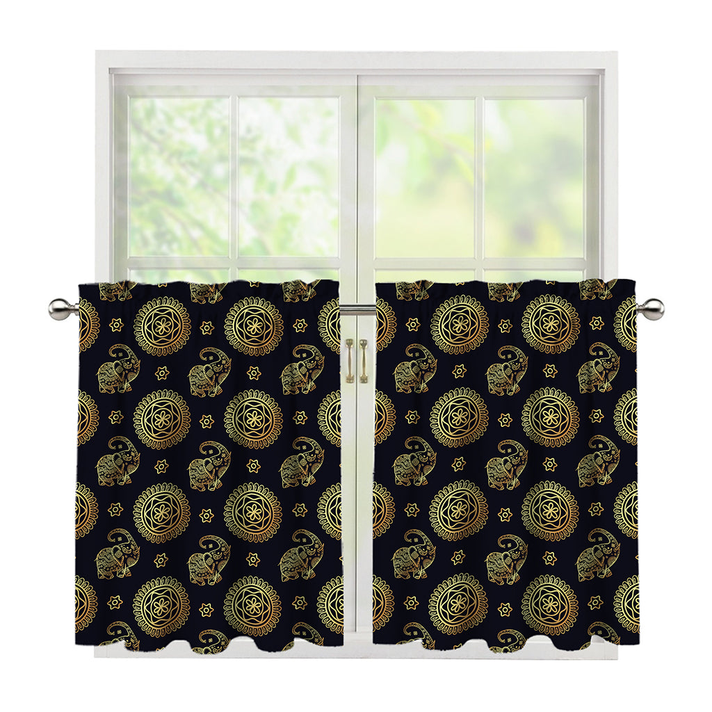 Blue And Gold Tribal Elephant Print Tier Curtains