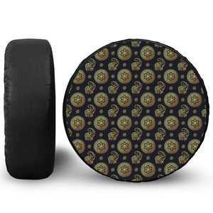 Blue And Gold Tribal Elephant Print Tire Cover