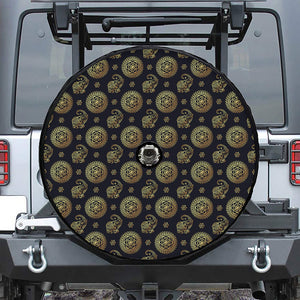 Blue And Gold Tribal Elephant Print Tire Cover With Camera Hole