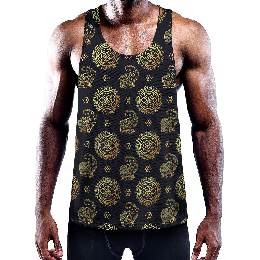 Blue And Gold Tribal Elephant Print Training Tank Top