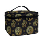 Blue And Gold Tribal Elephant Print Travel Makeup Bag