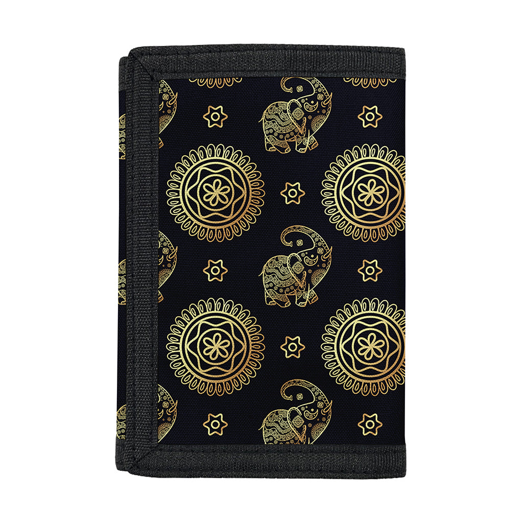 Blue And Gold Tribal Elephant Print Trifold Wallet