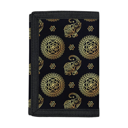 Blue And Gold Tribal Elephant Print Trifold Wallet