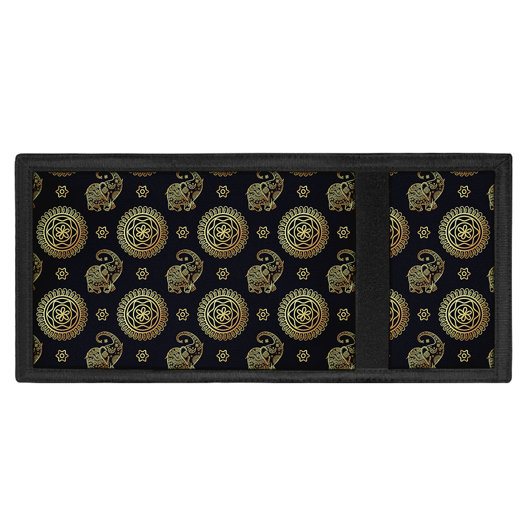 Blue And Gold Tribal Elephant Print Trifold Wallet
