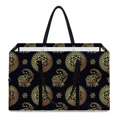 Blue And Gold Tribal Elephant Print Utility Tote Bag
