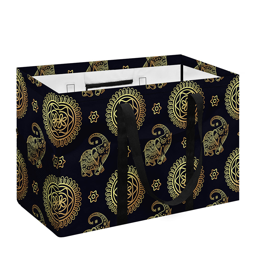 Blue And Gold Tribal Elephant Print Utility Tote Bag
