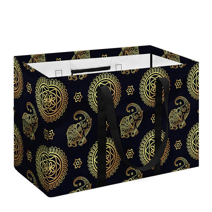 Blue And Gold Tribal Elephant Print Utility Tote Bag
