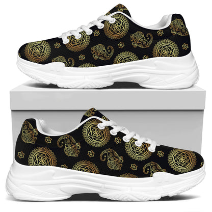 Blue And Gold Tribal Elephant Print White Chunky Shoes