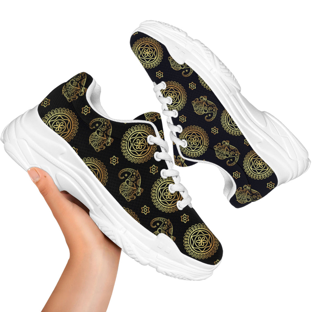 Blue And Gold Tribal Elephant Print White Chunky Shoes