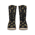 Blue And Gold Tribal Elephant Print Winter Boots