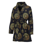 Blue And Gold Tribal Elephant Print Women's Bathrobe
