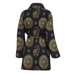 Blue And Gold Tribal Elephant Print Women's Bathrobe