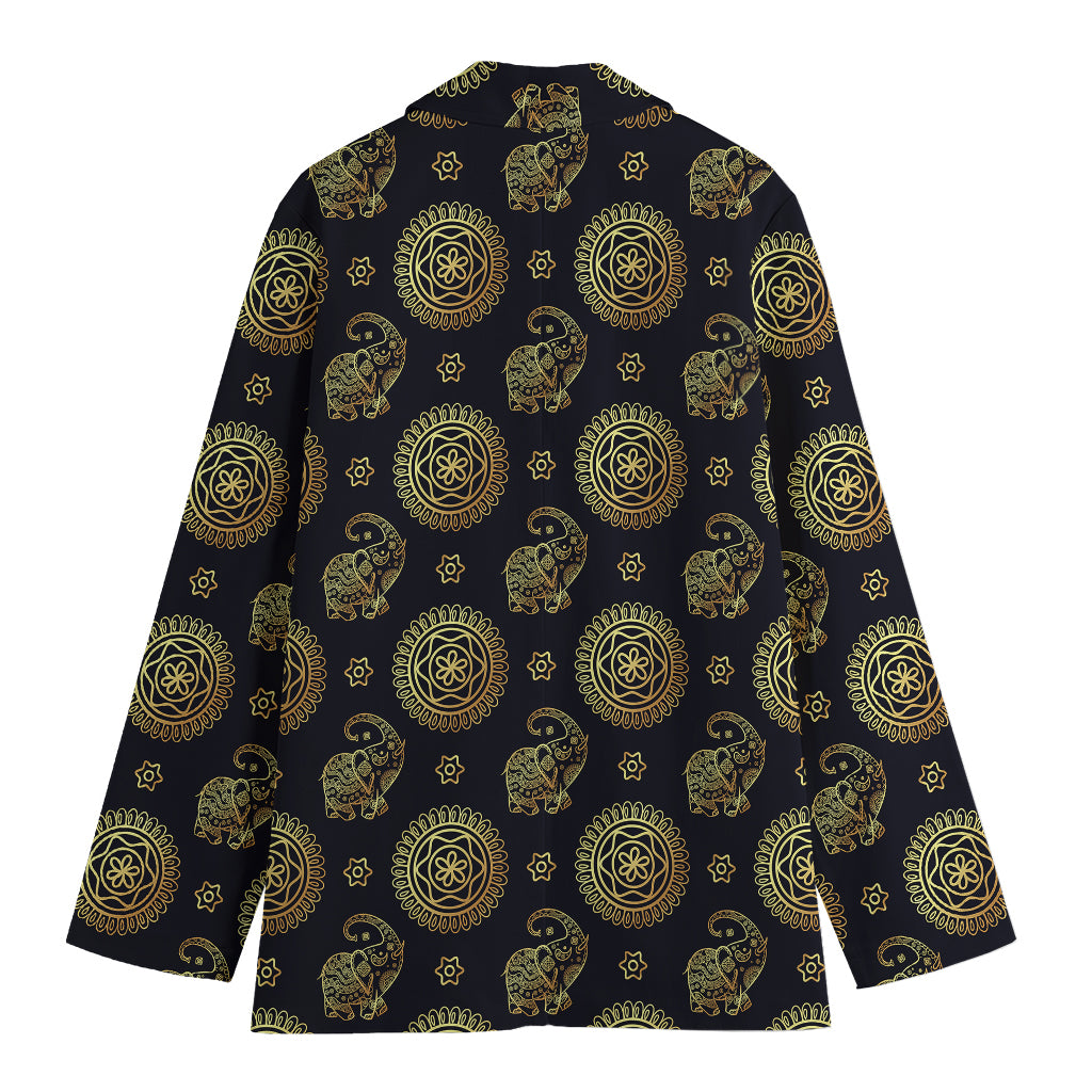 Blue And Gold Tribal Elephant Print Women's Blazer