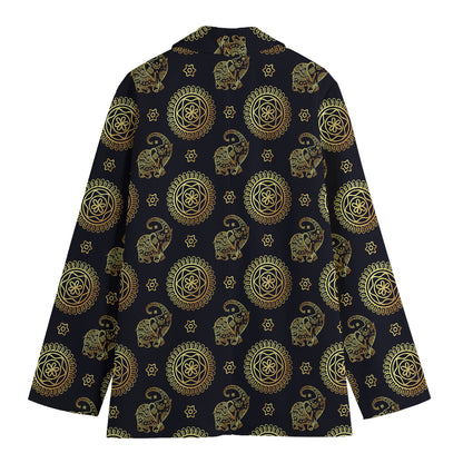 Blue And Gold Tribal Elephant Print Women's Blazer