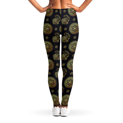 Blue And Gold Tribal Elephant Print Women's Leggings