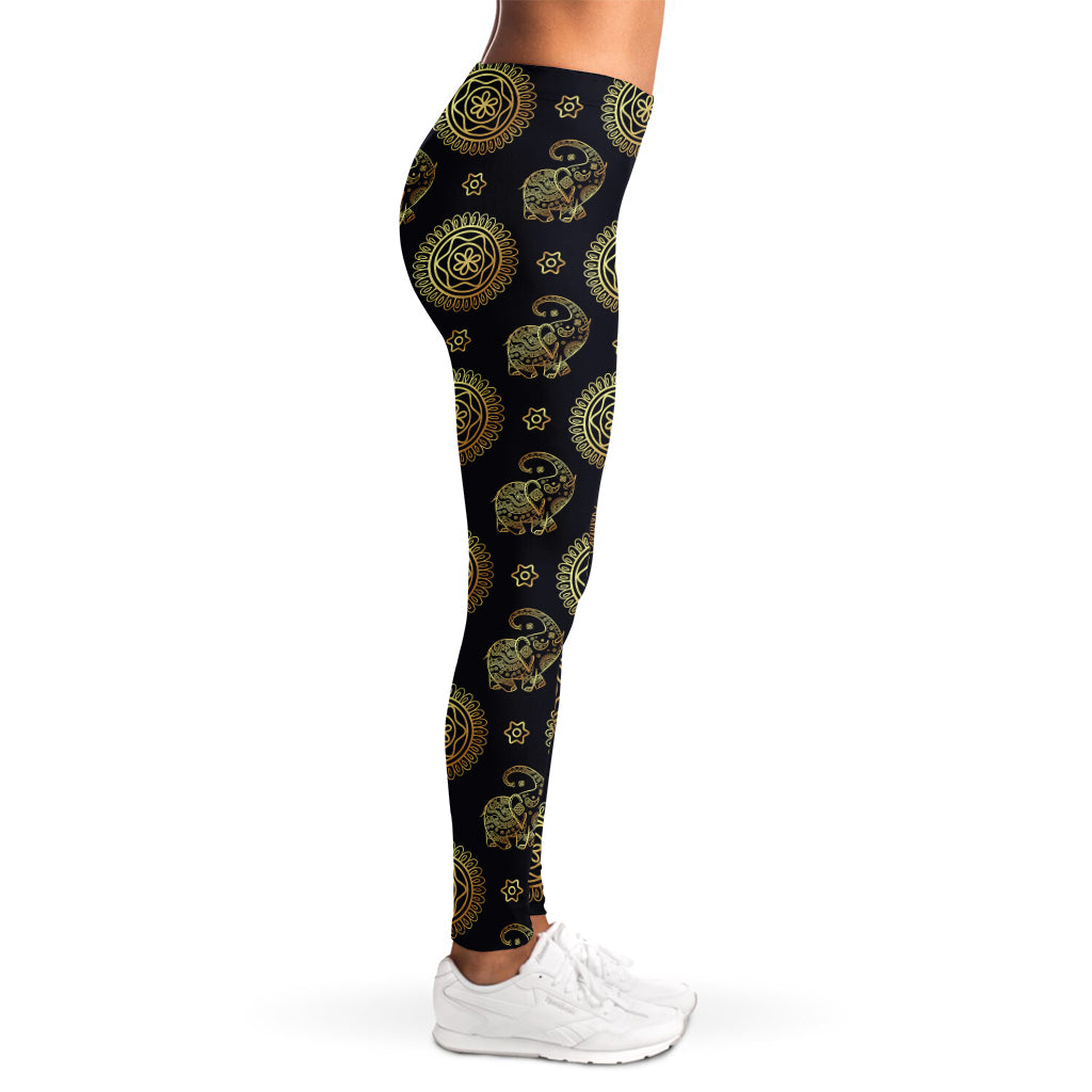 Blue And Gold Tribal Elephant Print Women's Leggings