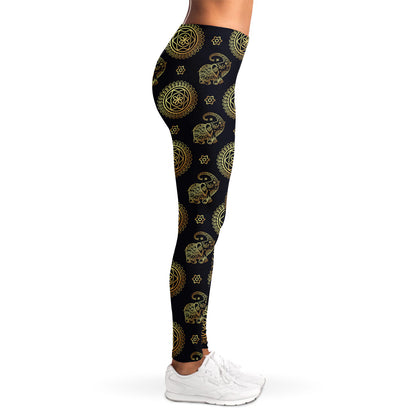 Blue And Gold Tribal Elephant Print Women's Leggings