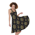 Blue And Gold Tribal Elephant Print Sleeveless Knee Length Dress