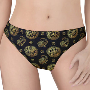 Blue And Gold Tribal Elephant Print Women's Thong