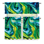 Blue And Green Acid Melt Print 3 Piece Kitchen Curtains
