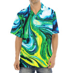 Blue And Green Acid Melt Print Aloha Shirt