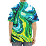 Blue And Green Acid Melt Print Aloha Shirt