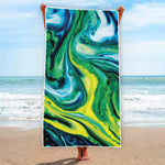 Blue And Green Acid Melt Print Beach Towel