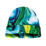 Blue And Green Acid Melt Print Beanie