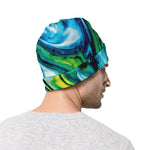 Blue And Green Acid Melt Print Beanie