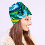 Blue And Green Acid Melt Print Beanie