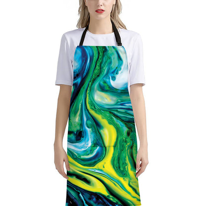 Blue And Green Acid Melt Print Bib Apron With Pocket