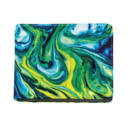 Blue And Green Acid Melt Print Bifold Wallet