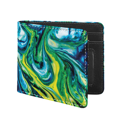 Blue And Green Acid Melt Print Bifold Wallet