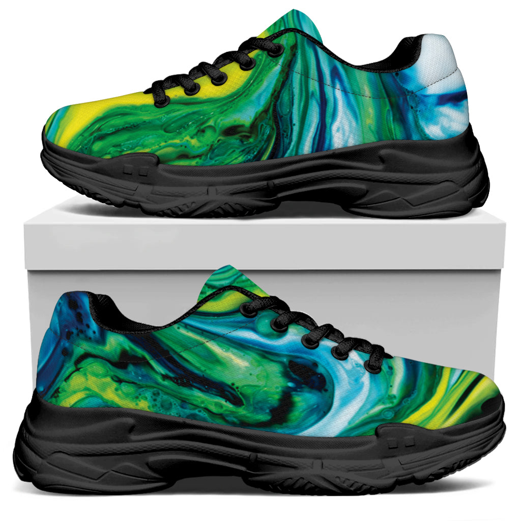 Blue And Green Acid Melt Print Black Chunky Shoes