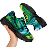 Blue And Green Acid Melt Print Black Chunky Shoes