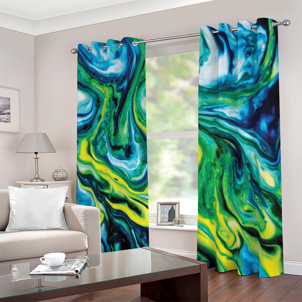 Blue And Green Acid Melt Print Blackout Grommet Curtains