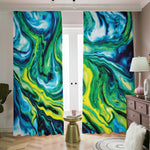 Blue And Green Acid Melt Print Blackout Pencil Pleat Curtains