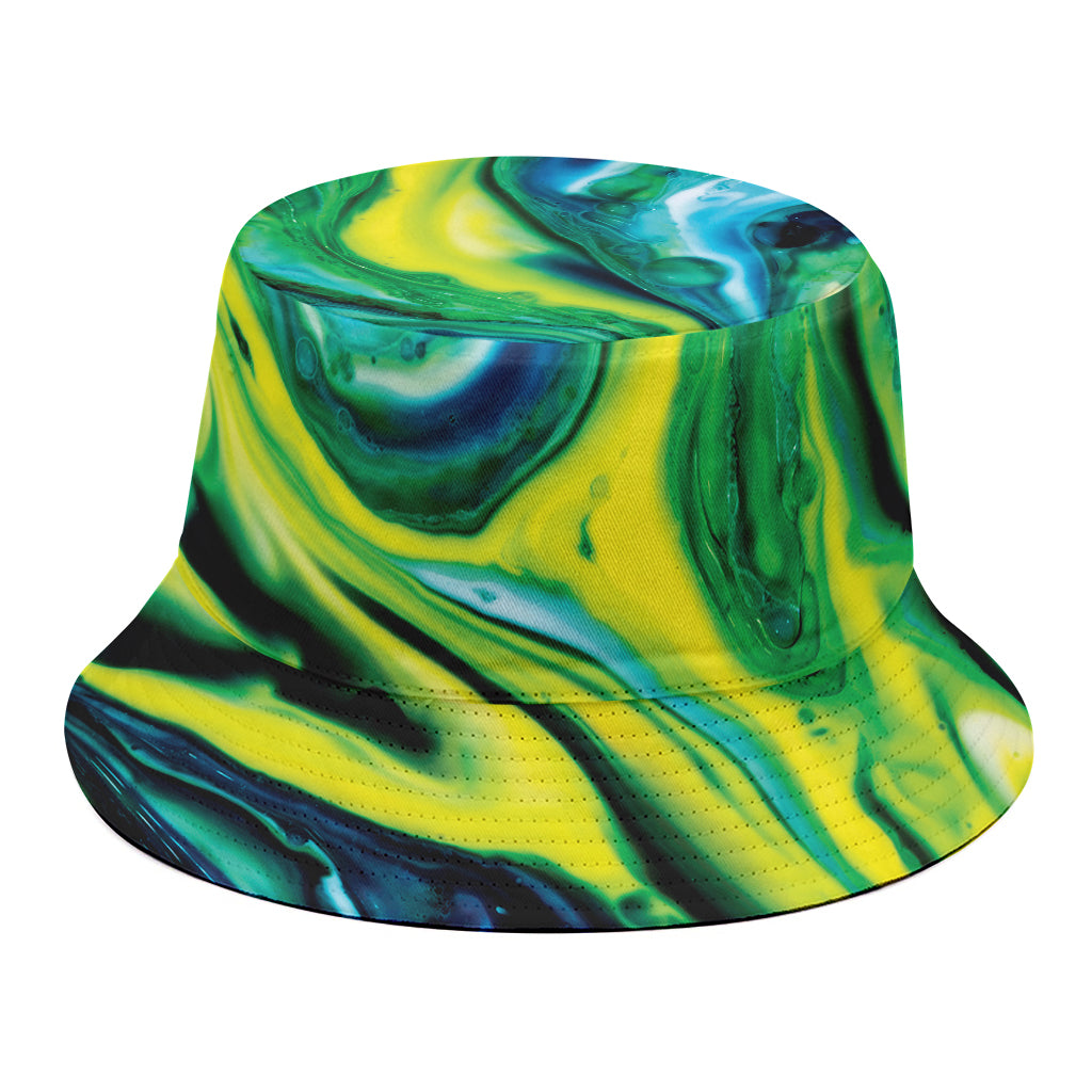 Blue And Green Acid Melt Print Bucket Hat