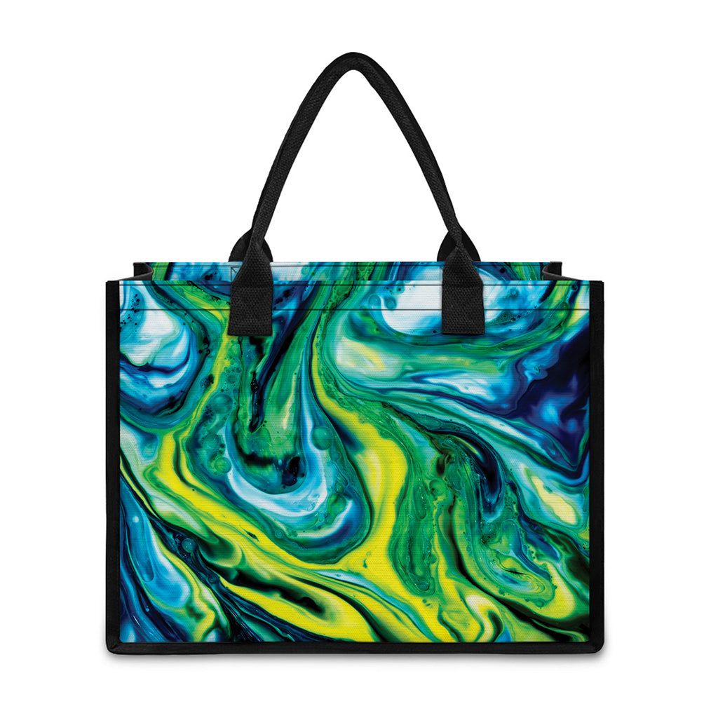 Blue And Green Acid Melt Print Canvas Tote Bag