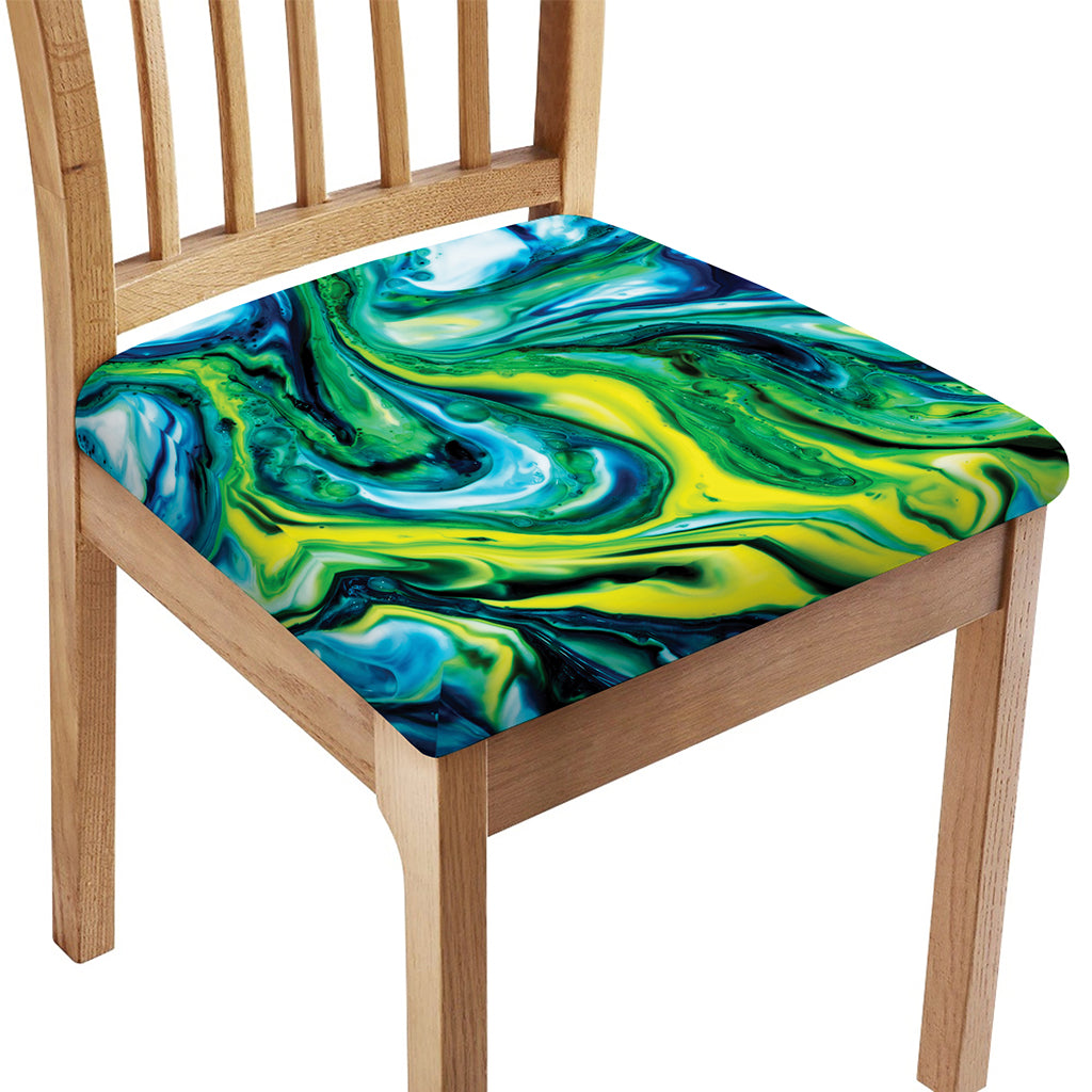 Blue And Green Acid Melt Print Chair Cushion Cover