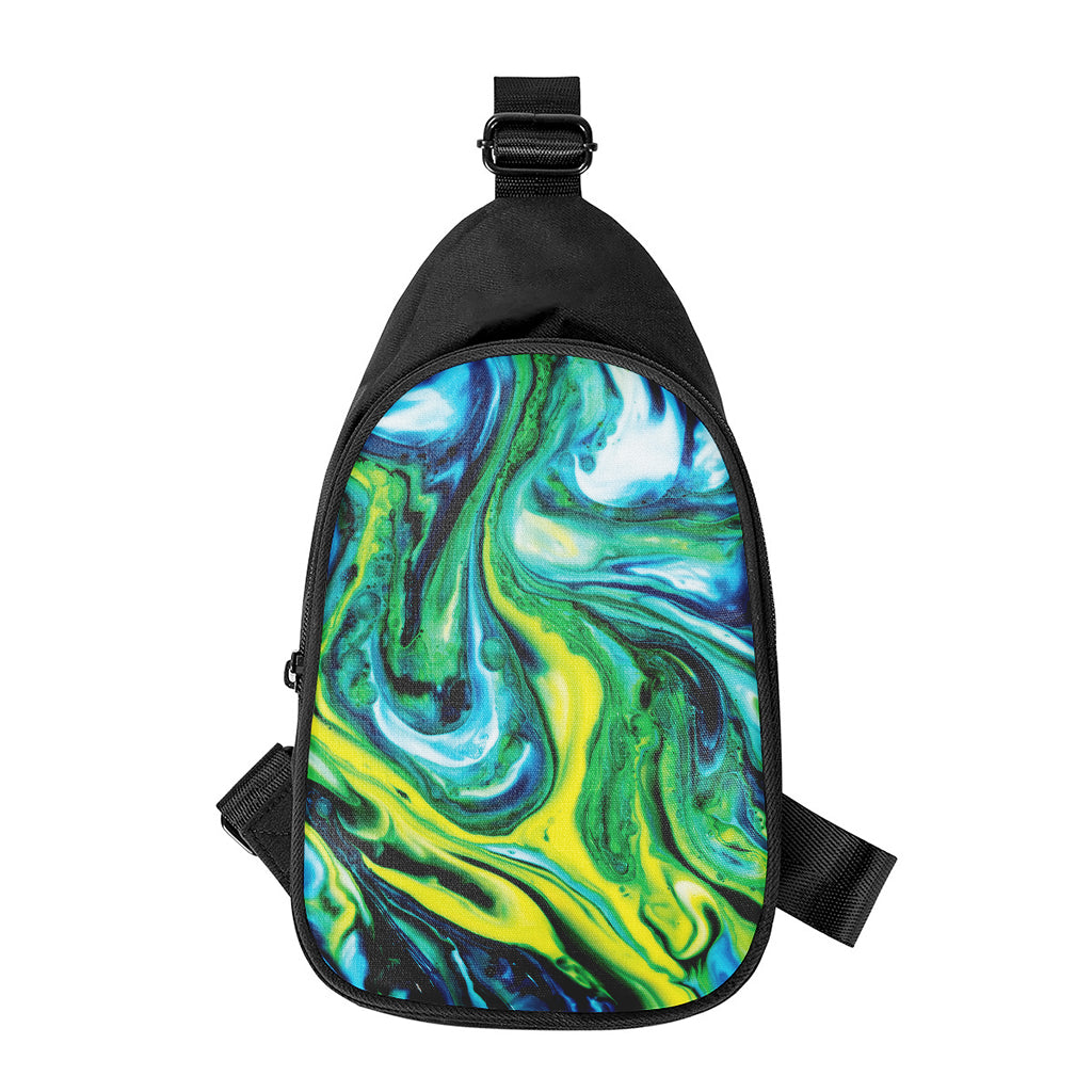 Blue And Green Acid Melt Print Chest Bag