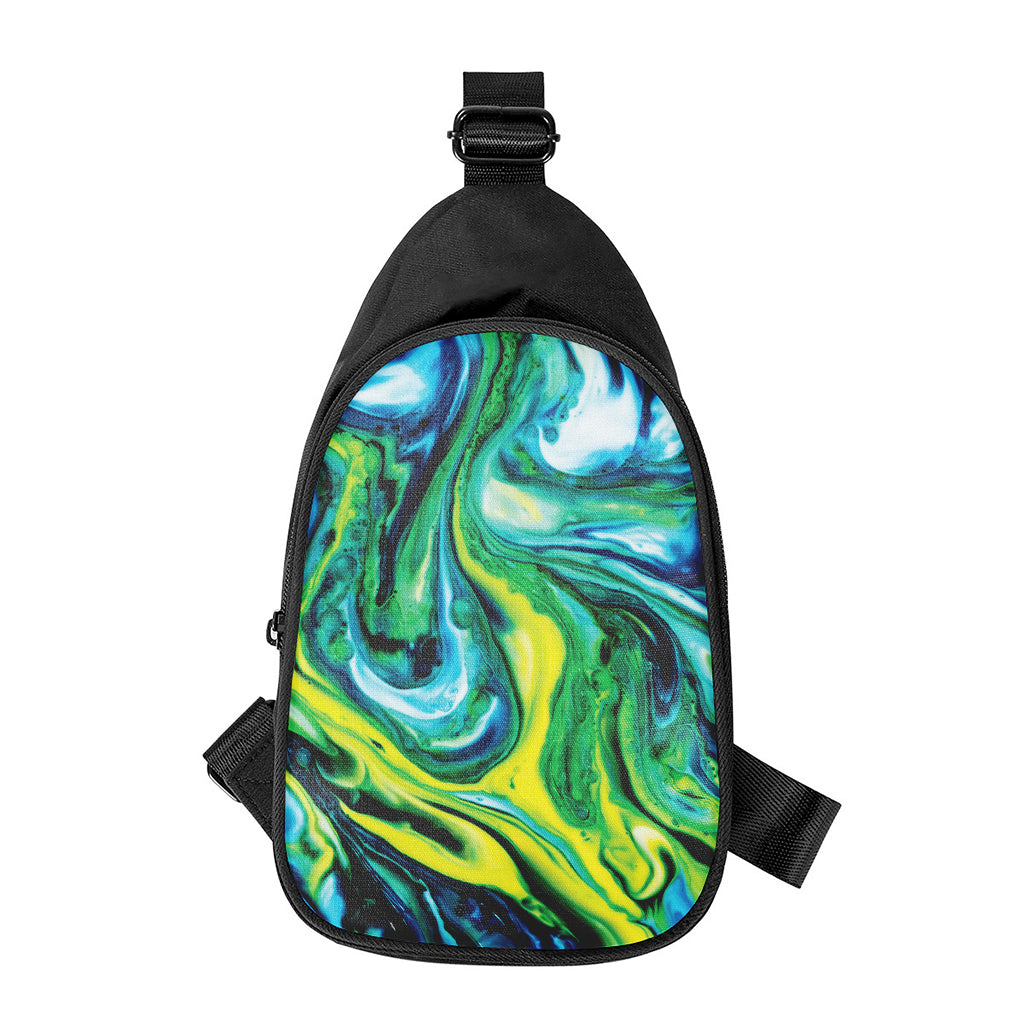 Blue And Green Acid Melt Print Chest Bag