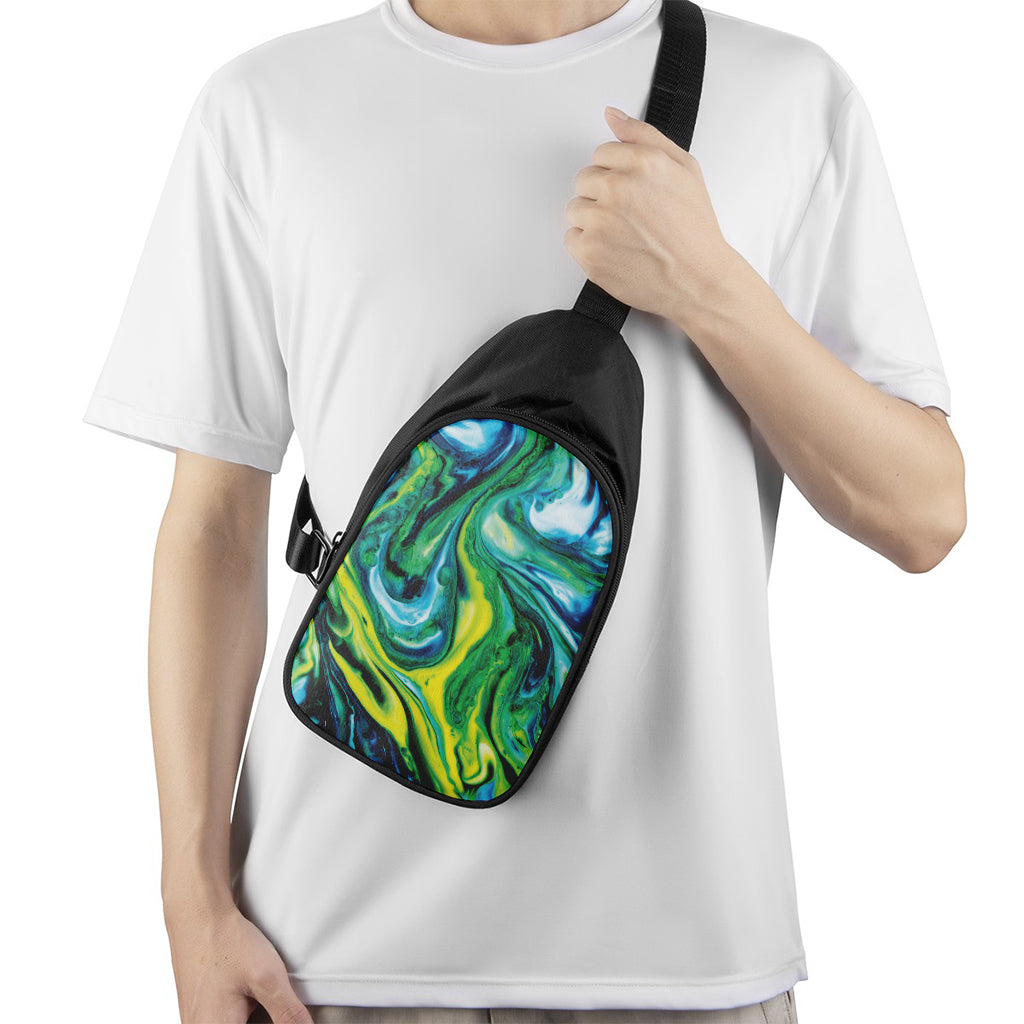 Blue And Green Acid Melt Print Chest Bag