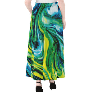 Blue And Green Acid Melt Print Chiffon Maxi Skirt