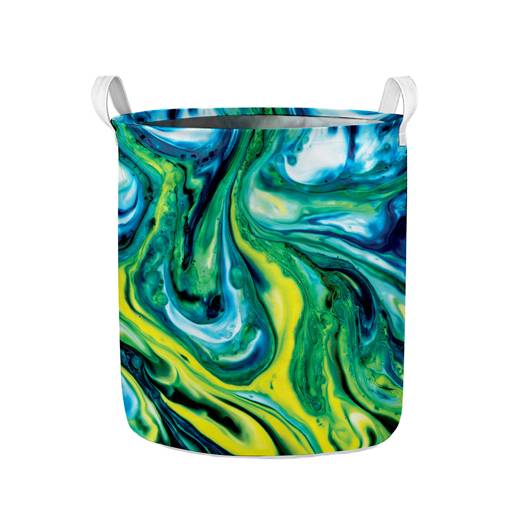 Blue And Green Acid Melt Print Collapsible Laundry Basket
